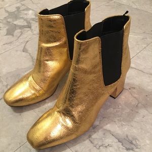 H&M BLOCK HEEL METALLIC GOLD BOOTIE